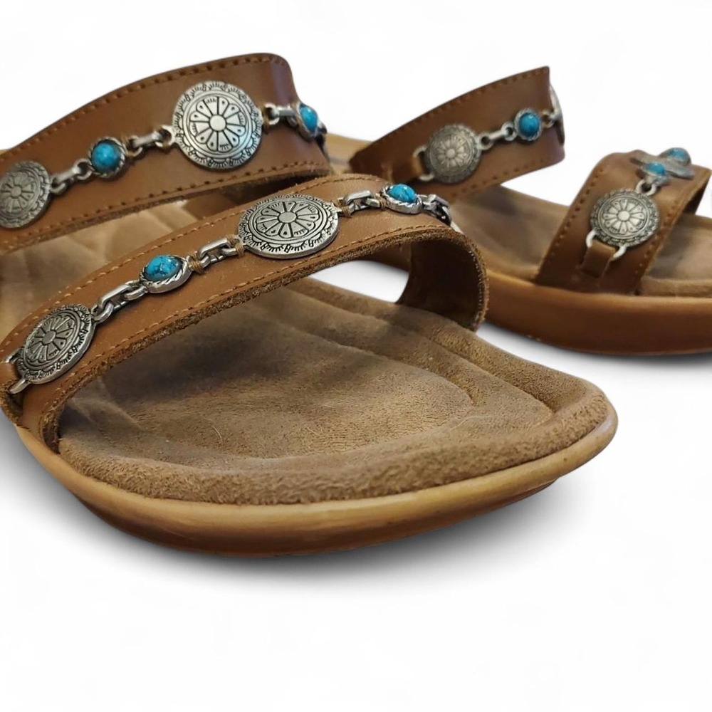 Minnetonka Brown leather sandals with southwest turquoise and silver details 7.5 - Picture 2 of 4